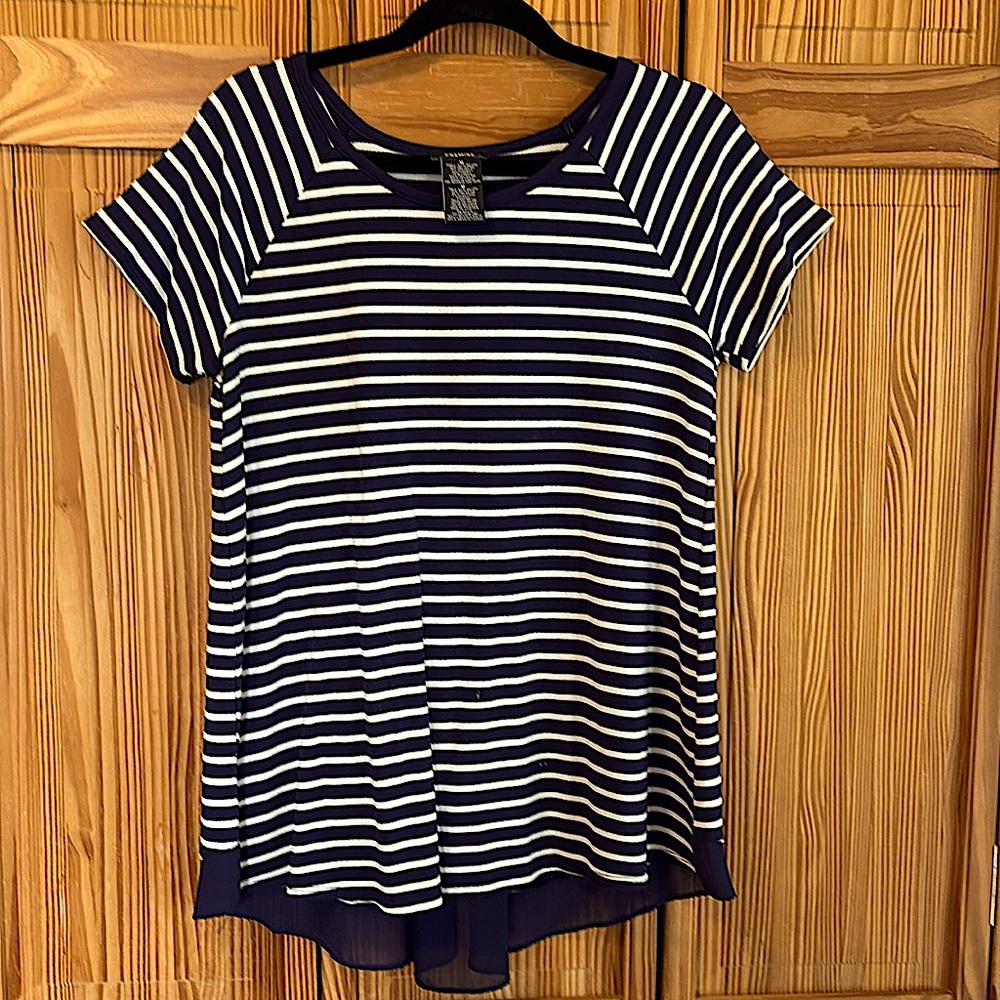 Premise Nautical Navy and White Hi-Low Striped Shirt with Insert Size Medium